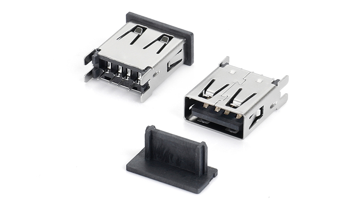 USB2.0 AF 180度直插式雙魚叉無唇邊(直腳1.9)帶吸附蓋(H14.45) UEF04T-11TN-B61R4