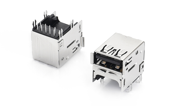 架高USB3.0 90度 DIP 魚(yú)叉腳間距8.0有翻邊有彈 PA9T黑色 UNF09L-B1AN-48P0