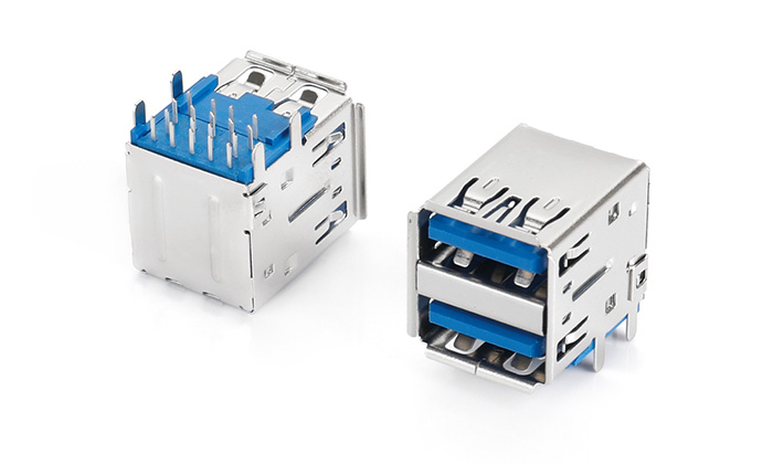 雙層USB3.0直腳(間距(12.75MM)201外殼PA9T藍(lán)色 UBF18L-C3TN-C8P0