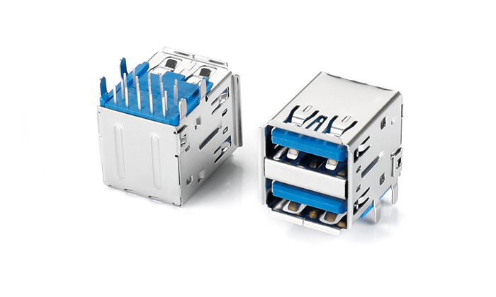 雙層USB3.0直腳(間距13.14MM)201外殼PA9T藍(lán)色 UBF18L-C3TN-88P0