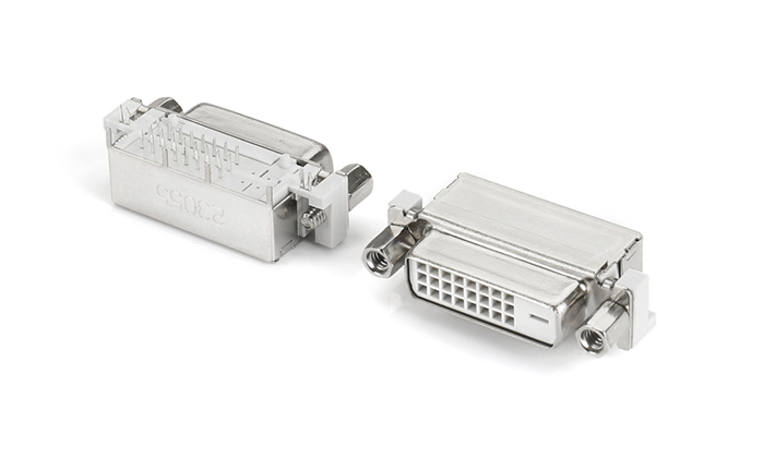 DVI24+1 B款白色叉鎖5.97鐵,帶四腳屏蔽殼打DC, 平魚(yú)叉 VBF25L-92SN-H11P4