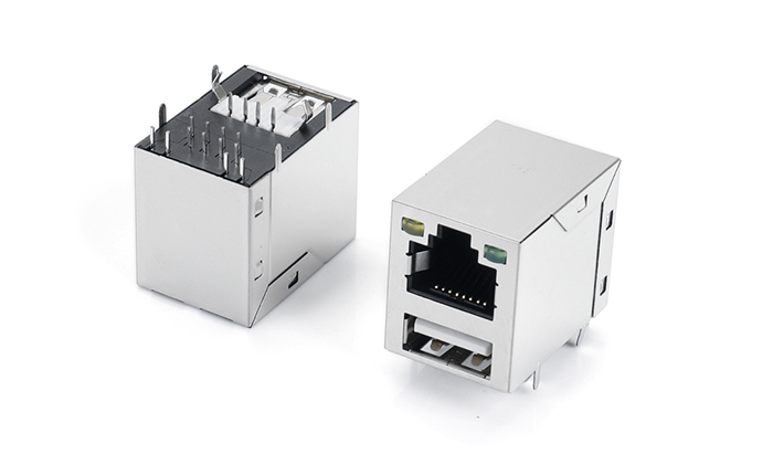 RJ+USB 2.0單層帶燈(左黃右綠) RDF12L-21BN-11P0