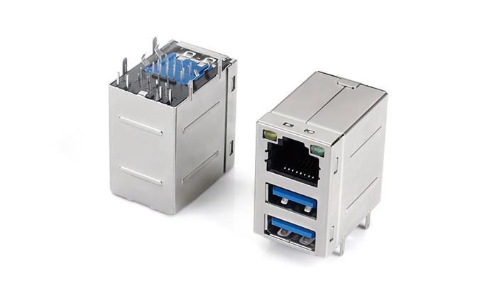 RJ+雙層USB3.0 DIP 帶燈(左黃右綠) RUC28L-23SN-11P0